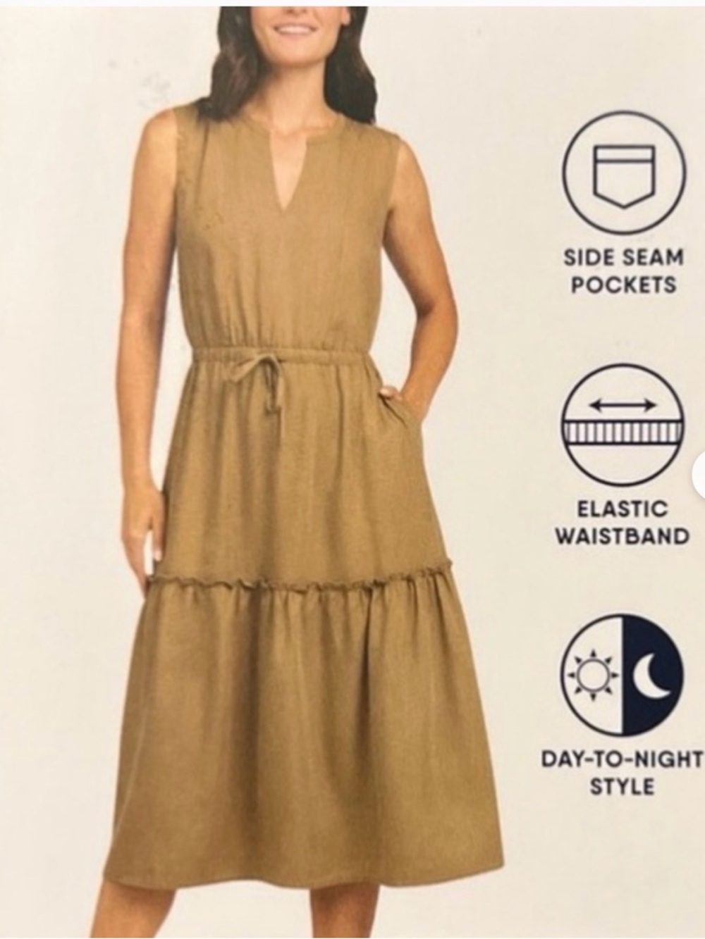 Lands' End Sleeveless Tiered Midi Dress in Tan